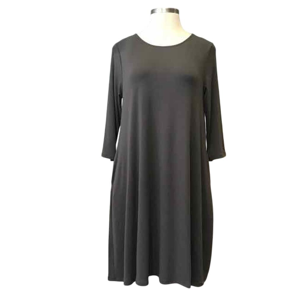 Zenana‎ Size 1X Ash Grey Knit Dress 3/4 Sleeve Aline with Pockets